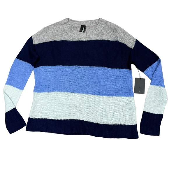 NAADAM Sweater Blue, Grey & Cream Striped Pullover Cashmere Classic Preppy Cozy - Picture 1 of 3